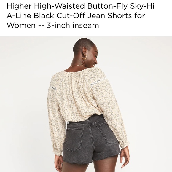 NWT High-Waist Button-Fly A-Line Blk Cut-Off Jean Short women 3-inch inseam SZ18 - Picture 5 of 5